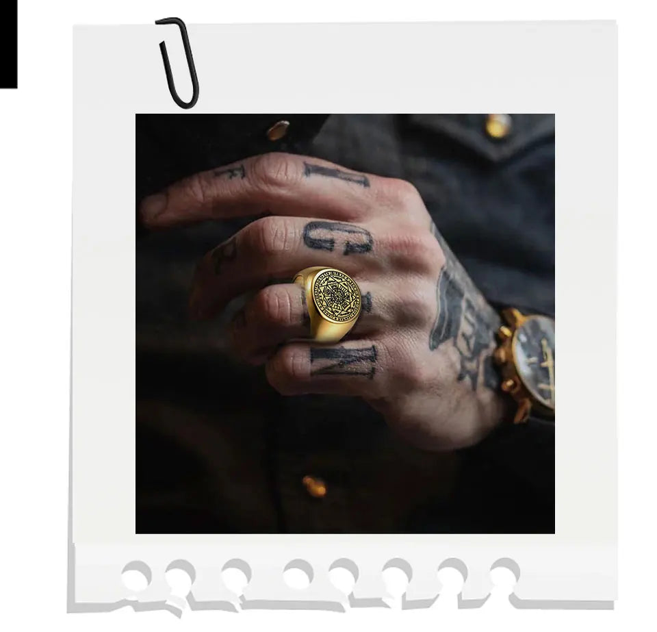 YILUOCD Siegel der sieben Erzengel-Ringe für Männer Der Schlüssel des Salomon-Rings Kabbalah Talisman Amulett Edelstahl Herrenschmuck