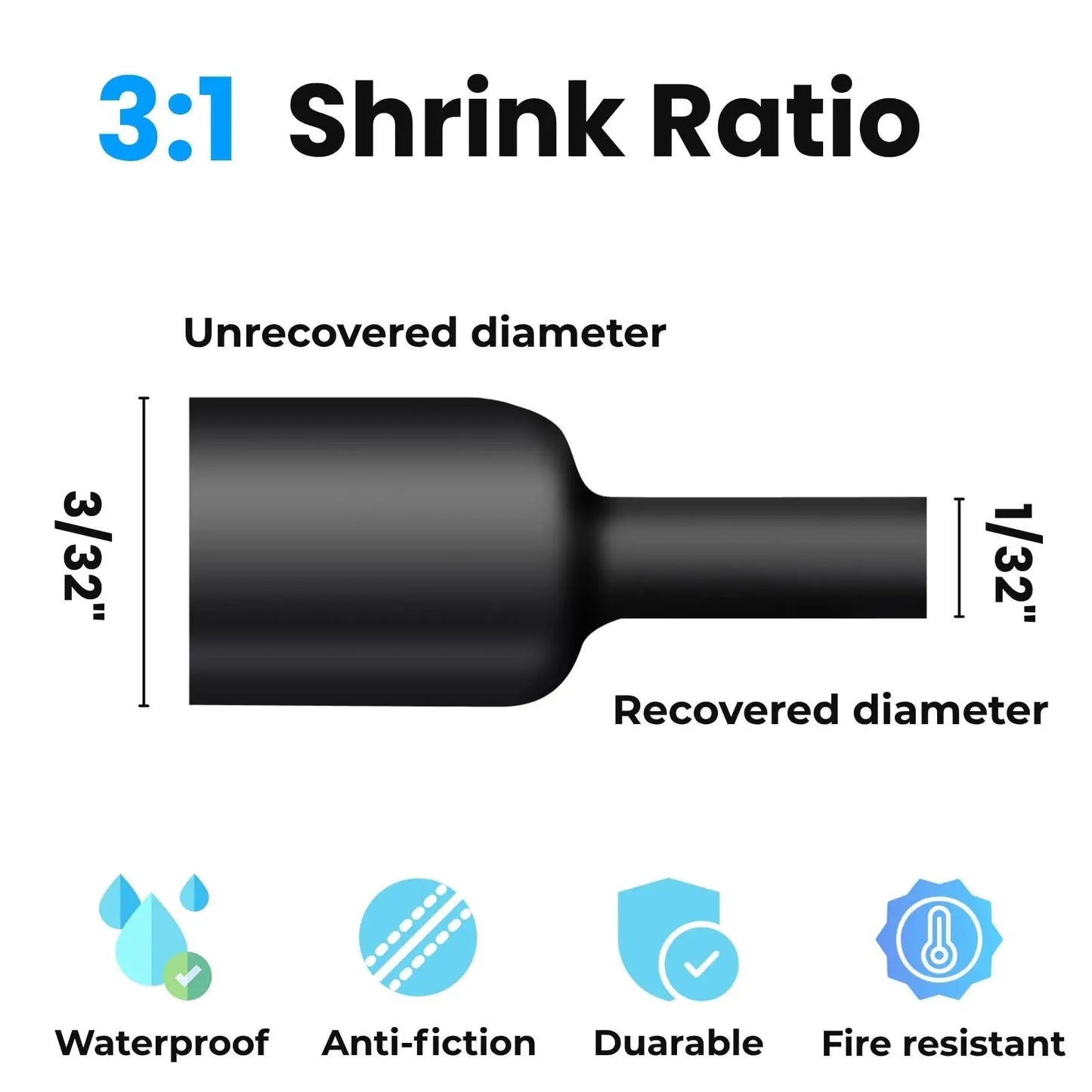 Φ1,6 mm bis Φ64 m Draht-Schrumpfschlauch, Verhältnis 3:1 mit Klebstoff ausgekleidet, schwarz, wasserdicht, industrielle elektrische Schrumpfschläuche