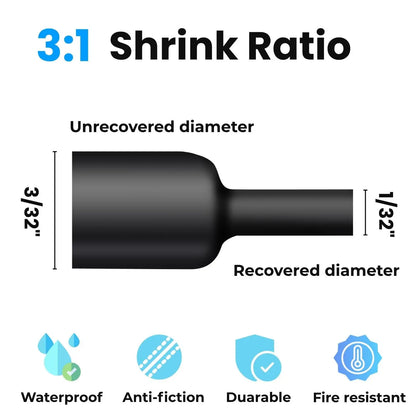Φ1,6 mm bis Φ64 m Draht-Schrumpfschlauch, Verhältnis 3:1 mit Klebstoff ausgekleidet, schwarz, wasserdicht, industrielle elektrische Schrumpfschläuche