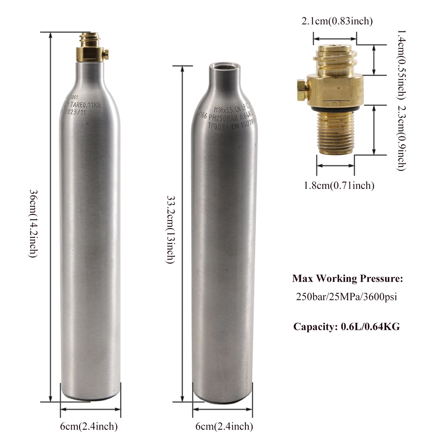 0,6 l 0,64 kg leerer CO2-Gasflasche mit TR21-4-Ventil, Aluminium-Soda-CO2-Tank, kohlensäurehaltiges Wasser, Getränke-Nachfüllung, Soda-Maker, Homebrew