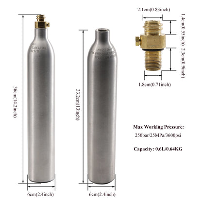 0,6 l 0,64 kg leerer CO2-Gasflasche mit TR21-4-Ventil, Aluminium-Soda-CO2-Tank, kohlensäurehaltiges Wasser, Getränke-Nachfüllung, Soda-Maker, Homebrew