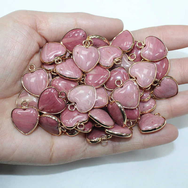 10 Stück Liebe Naturstein Amethyst Tigerauge Rosa Kristall Mischfarbe Stein Herz Anhänger für DIY Schmuck Halskette Exquisites Geschenk