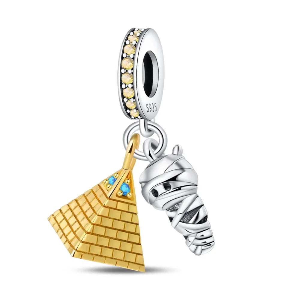 Charm-Anhänger aus 925er-Sterlingsilber, Wüstenpyramide, Kamel, Elefant, passend für Armbänder, Original-Charm für Frauen, DIY-Schmuckherstellung