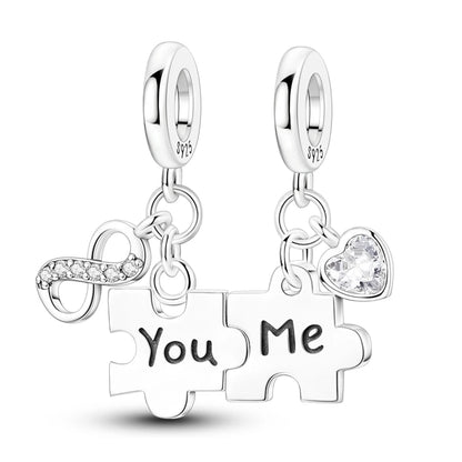 Romantische Schleifenperlen aus 925er-Sterlingsilber und herzförmiger, unendlicher baumelnder Charm, passend für Armbänder, schöne Schmuck-Accessoires, Geschenke