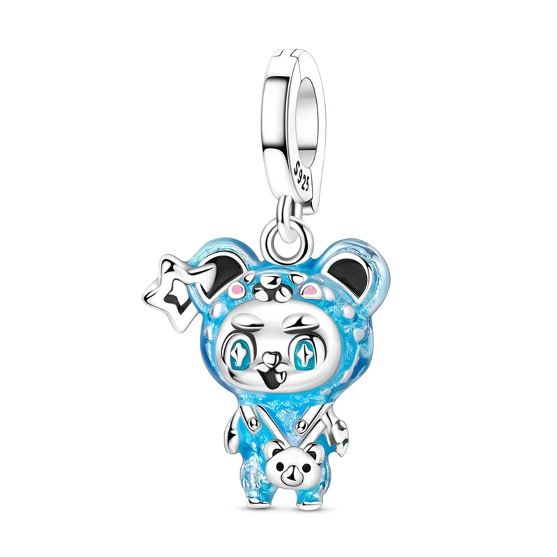 Blaue Serie aus 925er-Sterlingsilber, Eule, Schmetterling, Piratenschiff, Auto, Käfer, Clogs, Charm, passend für DIY-Armbänder, Halsketten, lustige passende Geschenke
