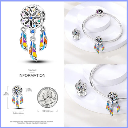 Modische 925er-Sterlingsilber-Charms mit buntem Traumfänger, Perlen für Qikaola 925 Original-Armbänder, exquisiter DIY-Schmuck, Geschenke