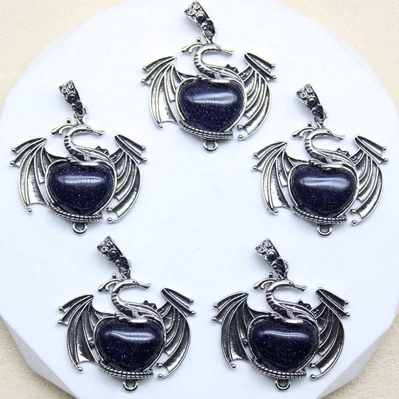 10 Stück bunte Drachen Naturstein Amethyst Quarz Kristall Herz Perle Anhänger für DIY Schmuck Halskette Anhänger Frauen Geschenke