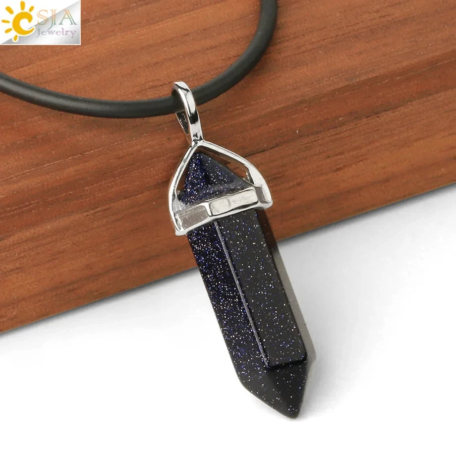 CSJA Sechseckige Kugel Kristall Halsketten Natürlicher Edelstein Quarz Halskette Anhänger Chakra Amethysten Rosa Quarz Lapislazuli G957