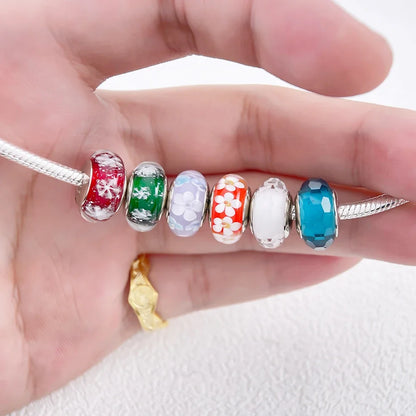 Echtes Sterlingsilber 925, Blumen-Charms, Glas, neue Original-Perle, bunt, Murano, passend für Original-Armbänder, DIY für Frauen, Schmuck, Geschenke