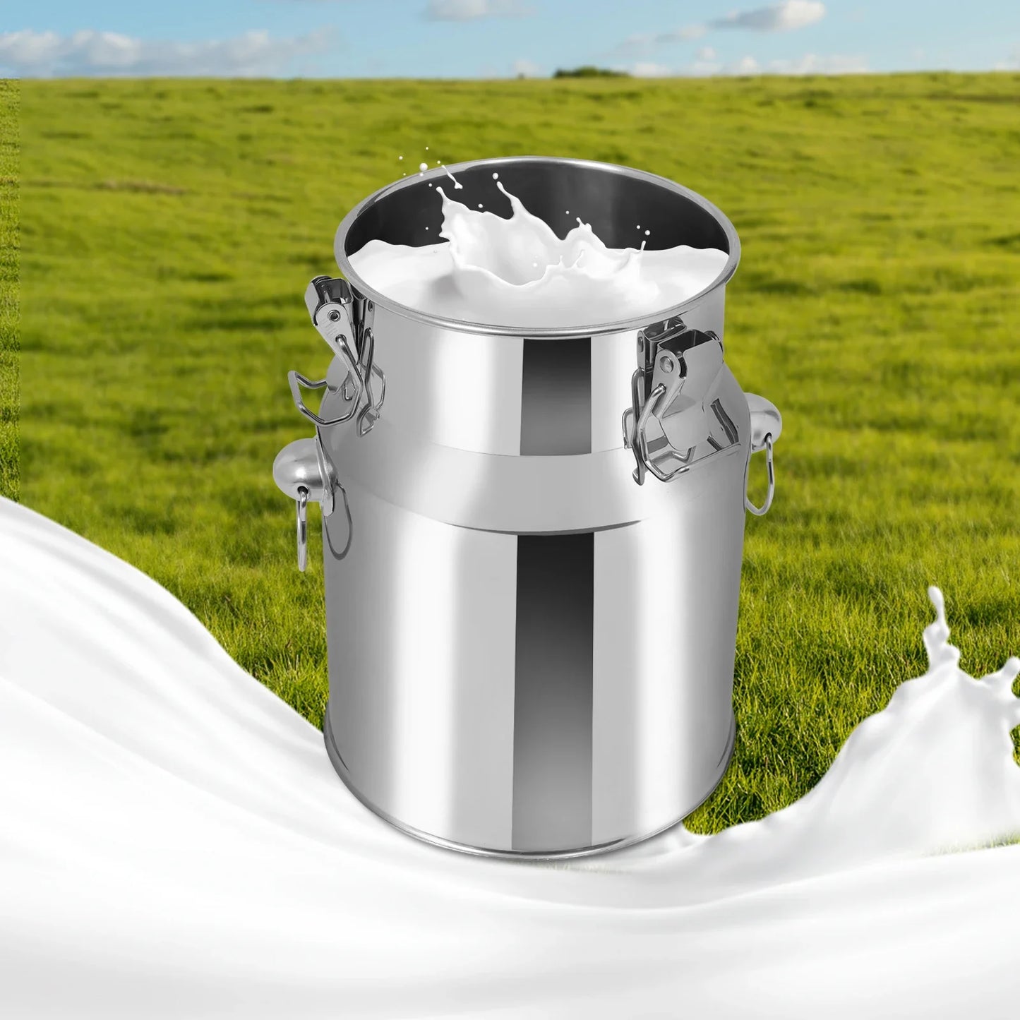 5L/1,32Gal Milchkanne aus Edelstahl, nahtloser Milchkrug, auslaufsicherer Flüssigkeitsbehälter mit dichtem Deckel und Griff