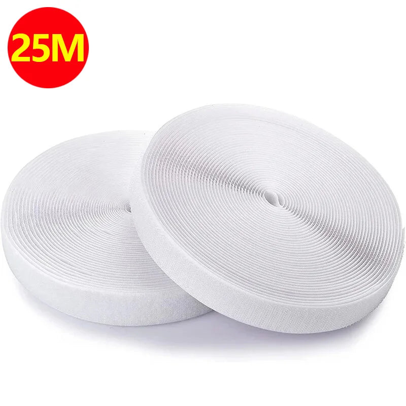 25 Meter wiederverwendbarer magischer Nylonstreifen für den Haushalt, Klettverschluss, nicht klebendes Verschlussband, DIY-Nähzubehör, 20/25/30/50 mm, weiß