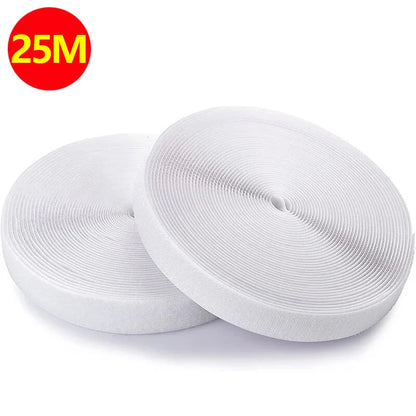 25 Meter wiederverwendbarer magischer Nylonstreifen für den Haushalt, Klettverschluss, nicht klebendes Verschlussband, DIY-Nähzubehör, 20/25/30/50 mm, weiß