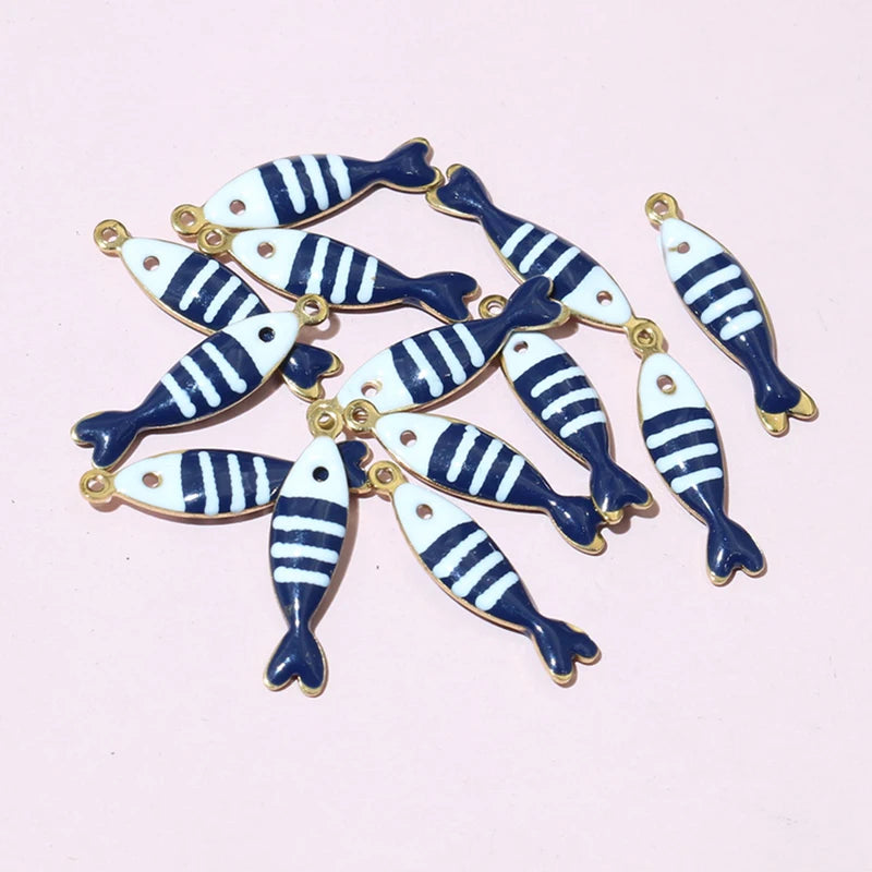 20 Stück Edelstahl Emaille Fisch Charms Anhänger 18x5mm Edelstahl DIY Schmuck Herstellung Zubehör für Ohrringe Halskette