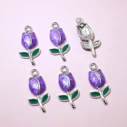 20 Stück 21x10mm Emaille Rose Knospe Blume Charms Anhänger Legierung Metall DIY Schmuckherstellung Zubehör Erkenntnisse für Halskette Ohrringe
