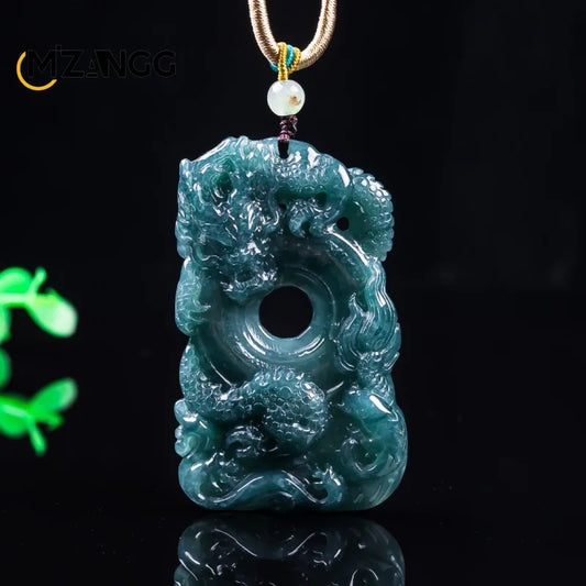 Natürlicher Jadeit, blaues Wasser, neun Drachen, Wächter-Anhänger, exquisite Eistyp-Jadeit-Halskette, festliches Geschenk für Männer und Frauen