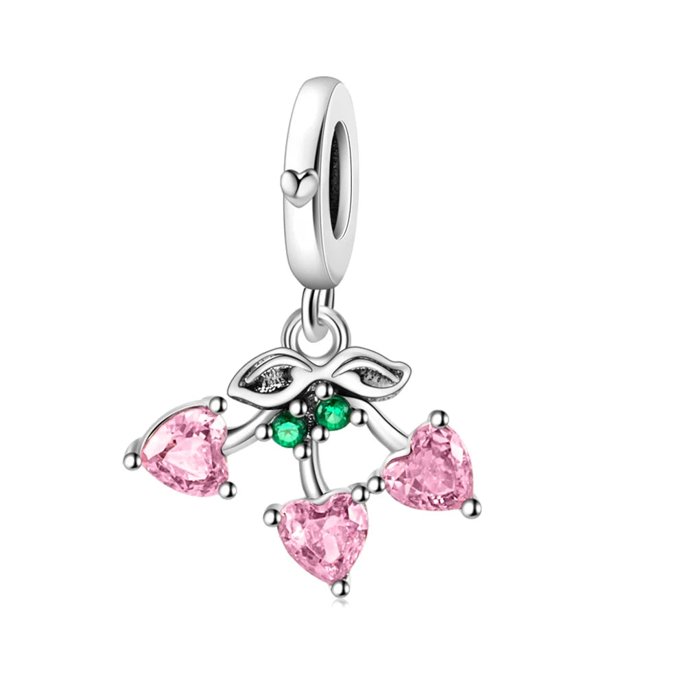 Charm-Anhänger aus 925er-Sterlingsilber mit Oktopusperlen und Stammbaum und Herz, passend für Schlangenarmband, Boutique-Halskette, rosa Anhänger, Geschenk