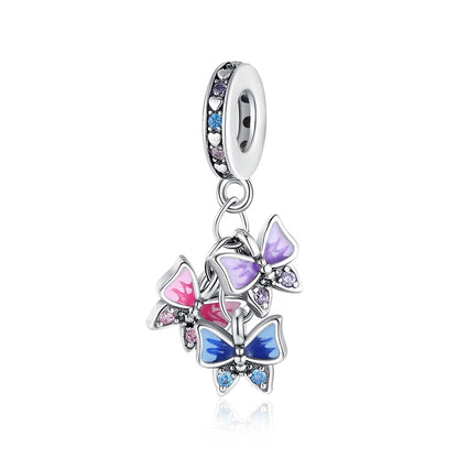 Heißer Verkauf, 925er-Sterlingsilber, Sterne und Mond, Perlen, Schmetterling und Engel, baumelnder Charm, passend für Armbänder, niedliche bunte Anhänger-Geschenke