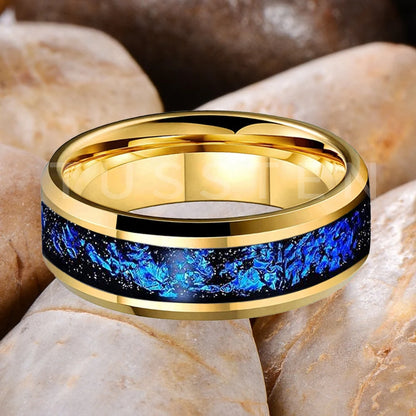 Wolfram 6/8mm Wolfram Ring für Männer Frauen blaue Folie Inlay Verlobung Ehering abgeschrägt poliert glänzend bequeme Passform