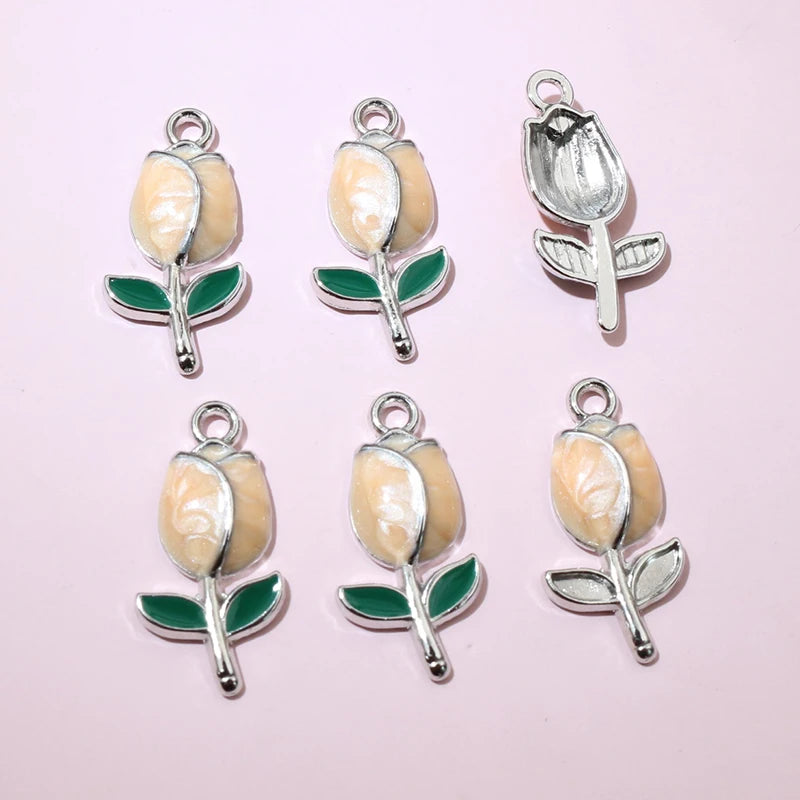 20 Stück 21x10mm Emaille Rose Knospe Blume Charms Anhänger Legierung Metall DIY Schmuckherstellung Zubehör Erkenntnisse für Halskette Ohrringe
