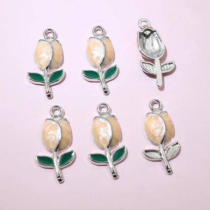 20 Stück 21x10mm Emaille Rose Knospe Blume Charms Anhänger Legierung Metall DIY Schmuckherstellung Zubehör Erkenntnisse für Halskette Ohrringe
