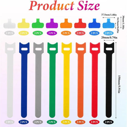 【48-teiliges Kabelbinder- und Etiketten-Set】 24 Nylon-T-Klettverschlussbänder + 24 Etikettentaschen, wiederverwendbares Kabelmanagement-Set für Computer, Schreibtisch