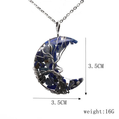 Natürliche Kristall Mond Anhänger Halskette Baum des Lebens Amethyst Reiki poliert Mineral Schmuck Heilstein für Männer Frauen Schmuck