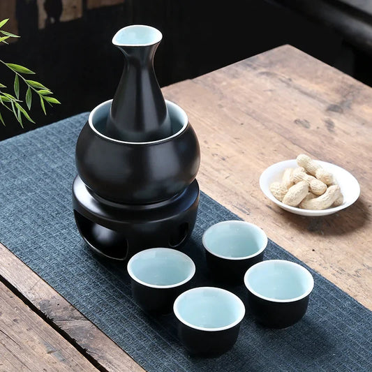 Keramik Sake Set Tassen mit wärmer halten Sake Lagerung Geschenk box, traditionelle Porzellan Keramik heißes Saki Getränk