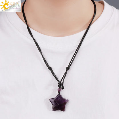 Heilende Stern Kristall Halskette Naturstein Anhänger Tigerauge Amethyst Rosenquarz Schwarz Obsidian Halsketten für Männer Frauen H301