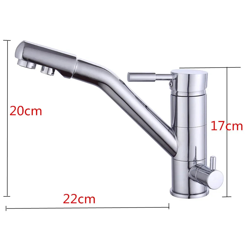 3-in-1-Wasserfilter für die Küche, Wasserhahn, Drei-Wege-System, Wasserkran, Waschbecken, Wasserhahn, drehbarer Drei-Wege-Einhebel-Wasserfilter