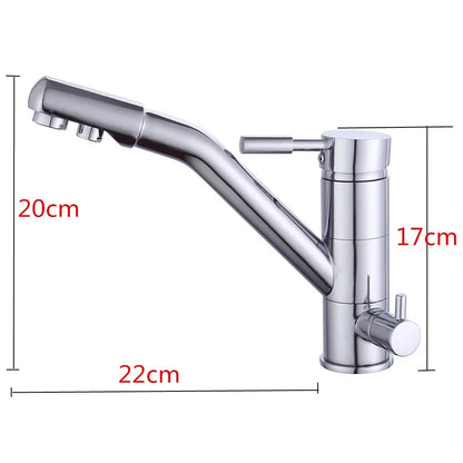 3-in-1-Wasserfilter für die Küche, Wasserhahn, Drei-Wege-System, Wasserkran, Waschbecken, Wasserhahn, drehbarer Drei-Wege-Einhebel-Wasserfilter