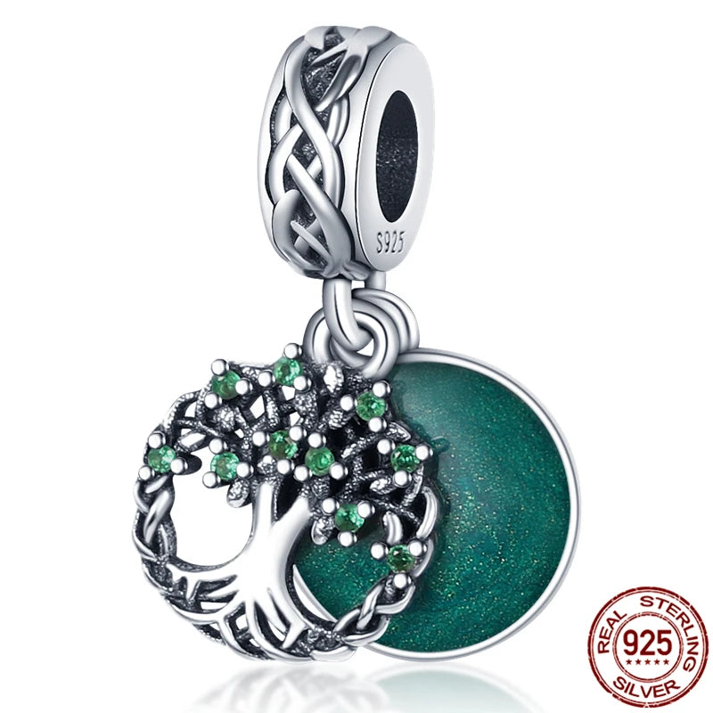 Anhänger aus 925er-Sterlingsilber, grüne Serie, Blumenbaum, Apfel-Anhänger, DIY, feine Perlen, passend für Original-Charms-Armbänder, Damenschmuck, Diy