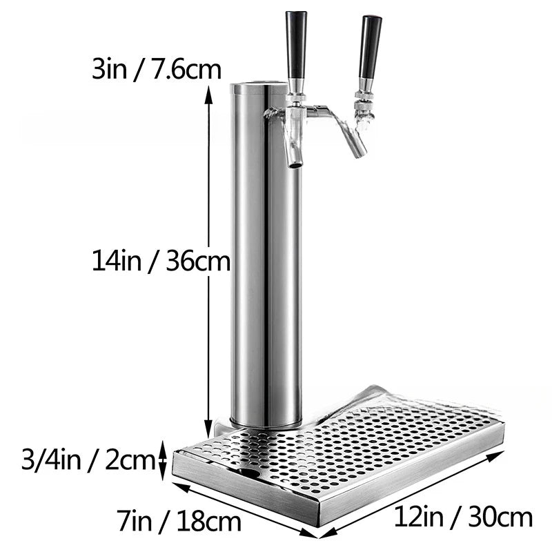 Triple Taps Fassbierturmspender mit Tropfschale, Edelstahlfass Bierturm Kegerator Tower, vormontiertes Kit für Bar