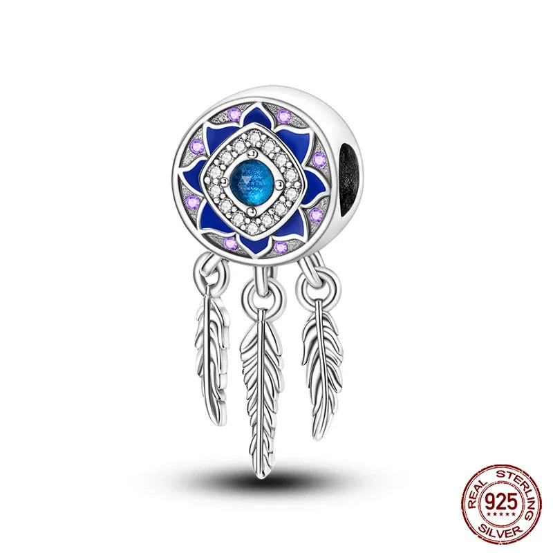 Modische 925er-Sterlingsilber-Charms mit buntem Traumfänger, Perlen für Qikaola 925 Original-Armbänder, exquisiter DIY-Schmuck, Geschenke