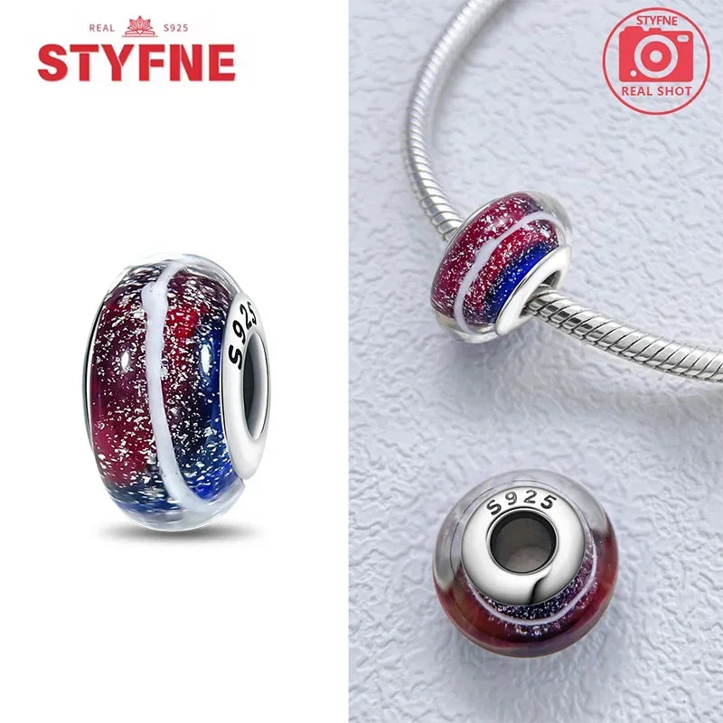 Echtes Sterlingsilber 925, Blumen-Charms, Glas, neue Original-Perle, bunt, Murano, passend für Original-Armbänder, DIY für Frauen, Schmuck, Geschenke