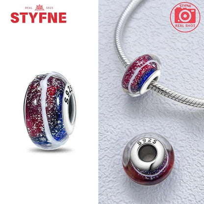Echtes Sterlingsilber 925, Blumen-Charms, Glas, neue Original-Perle, bunt, Murano, passend für Original-Armbänder, DIY für Frauen, Schmuck, Geschenke