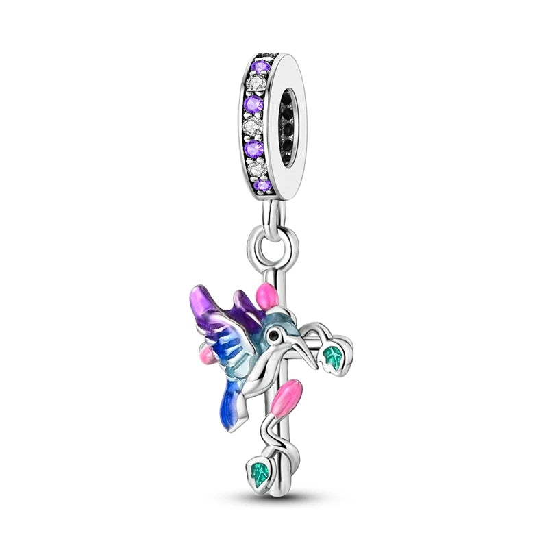 Versilberte bunte Charms-Perlen passen zu Original-Armreif, Einhorn, feuriger Drache, Anhänger, baumelndes Armband, DIY-Frauen-Schmuck, Geschenk