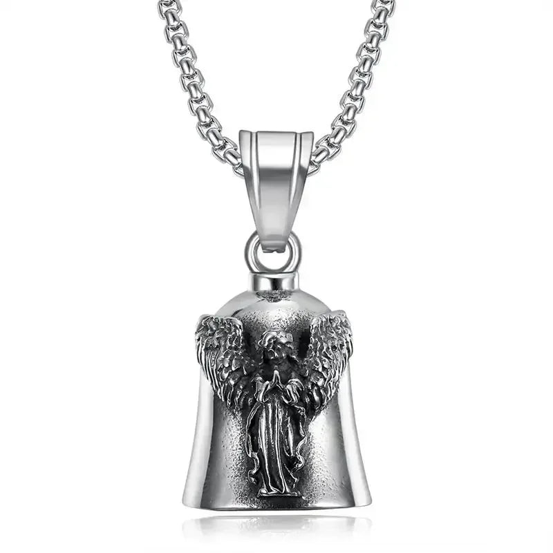 Vintage Christian Jesus Kreuz Glocke Anhänger Motorrad Glocke Halskette Punk Biker Religiöser Exorzist Glücksschmuck für Herren