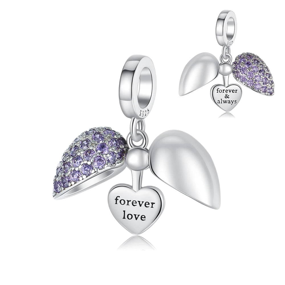 Romantischer 925 Sterling Silber Liebesschlüssel Herz-zu-Herz Charm für DIY Armband Halskette Verlobung Party Geschenke