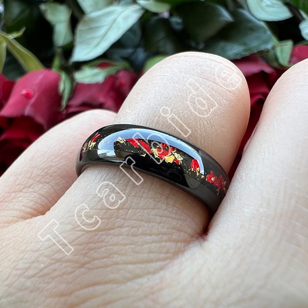 Dropshipping 6mm 8mm 18k Gold Farbe Kuppel Ehering Schöner Wolframkarbid Ring mit roter und Goldfolieninlage Comfort Fit