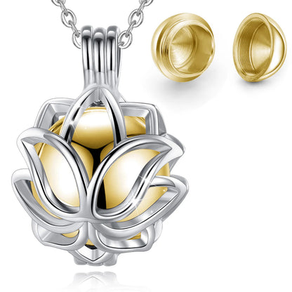EUDORA Urnen-Anhänger, 14 mm, Lotusblüten-Käfig, Medaillon, Aschebehälter, Andenkenkapsel, Halskette, Hohlkugel, DIY-Schmuck, k332n14