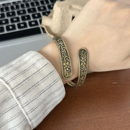 Neue Ankunft Vintage Carving Blume Thai Silber Damen Armreif Promotion Schmuck Für Weihnachtsgeschenke Nie Verblassen