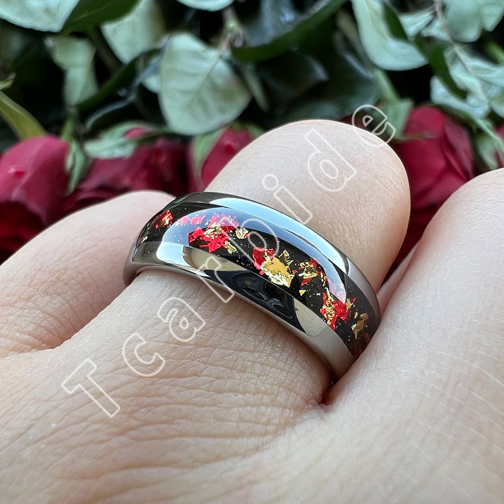 Dropshipping 6mm 8mm 18k Gold Farbe Kuppel Ehering Schöner Wolframkarbid Ring mit roter und Goldfolieninlage Comfort Fit