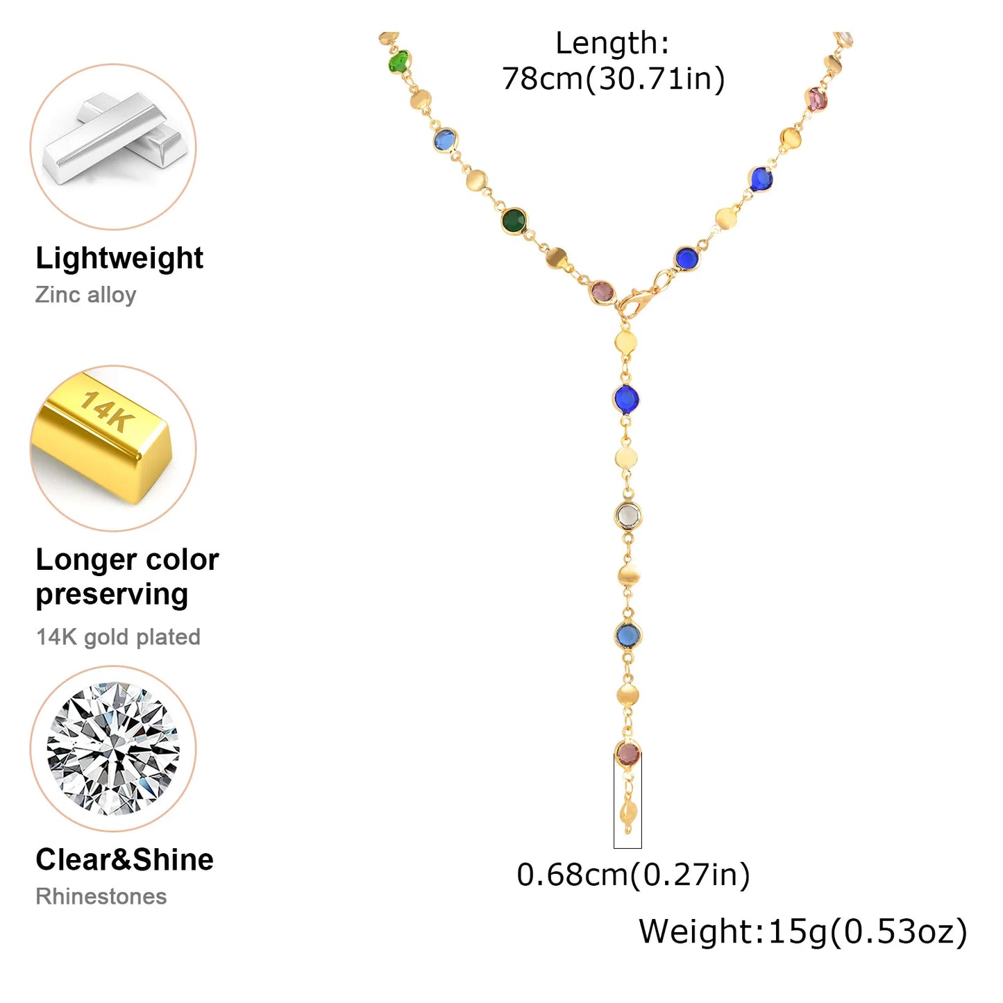 Lange Y-förmige Halskette, mehrfarbige Steinperlenkette Y2K-Halskette für Frauen, handgefertigter Boho-Sommerschmuck