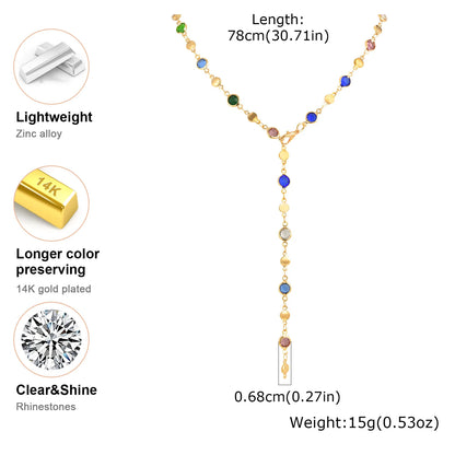 Lange Y-förmige Halskette, mehrfarbige Steinperlenkette Y2K-Halskette für Frauen, handgefertigter Boho-Sommerschmuck