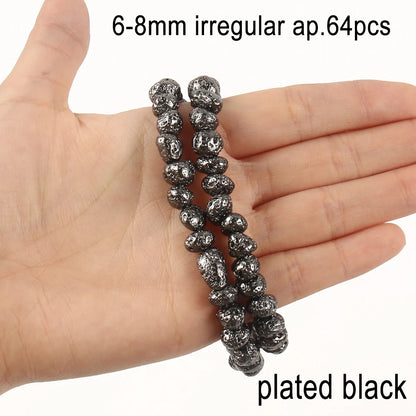Schwarze vulkanische Lavagesteinperlen, Mineralperlen, Charms, Rohrwürfel, runde geometrische Formperlen für Schmuckherstellung, DIY-Armband