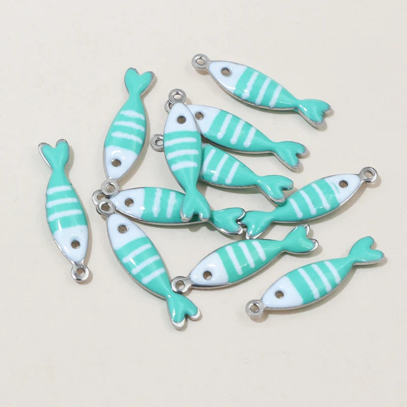 20 Stück 18x5mm Emaille gestreifte Fisch Charms Anhänger Edelstahl DIY Schmuckherstellung Zubehör für Ohrringe Halskette Schlüsselanhänger