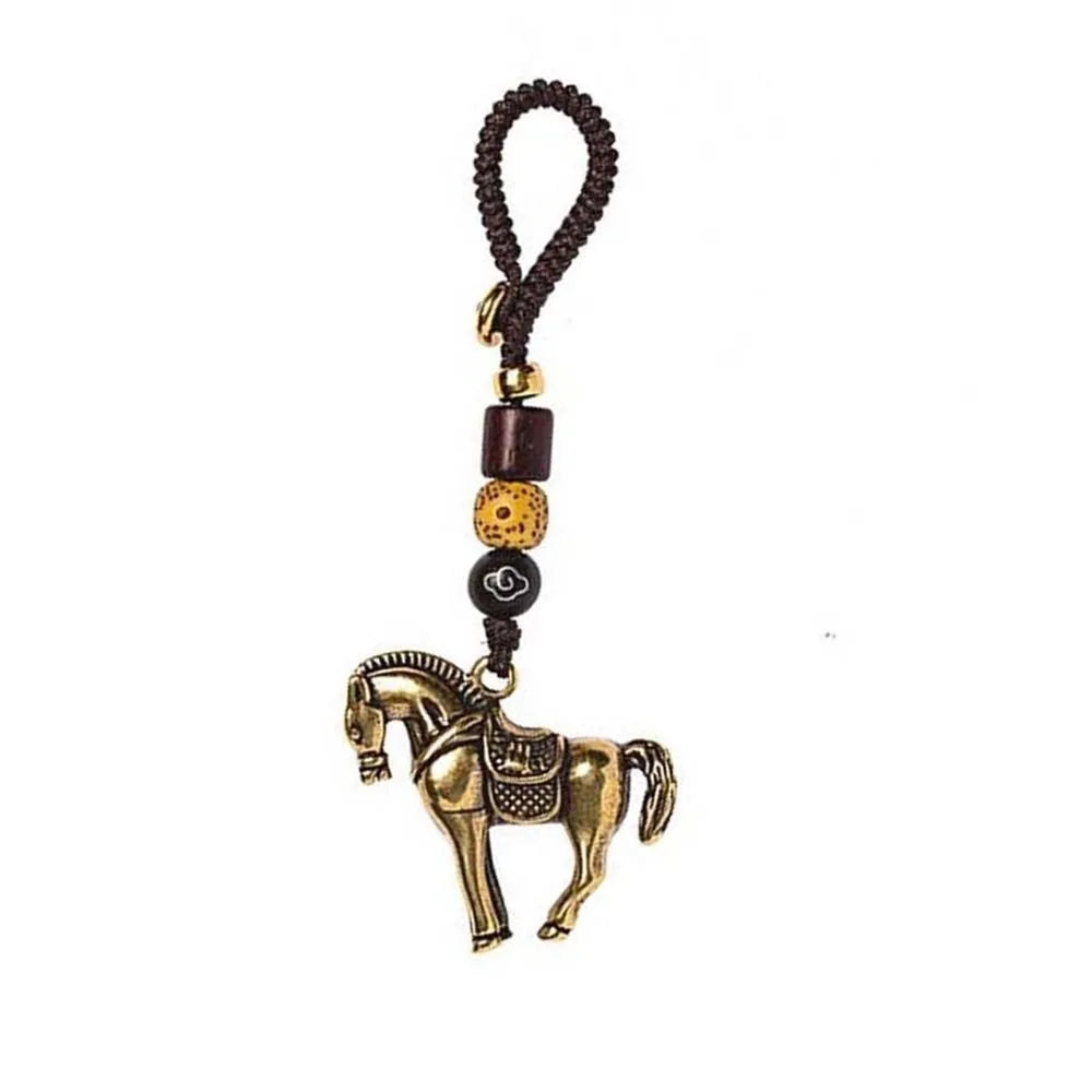 Kupfer Pferd Glück Tasche Anhänger Reichtum Feng Shui Chinesische Sternzeichen Schlüssel Ring Tasche Charme Handgemachte Seil Weben Schlüssel Ketten Schmuck Geschenk