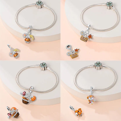 Herbst Neue 925 Sterling Silber Braun Maple Leaf Kürbis Biene Charms Bead Fit 3mm 925 Original Armbänder DIY schmuck Warmes Geschenk