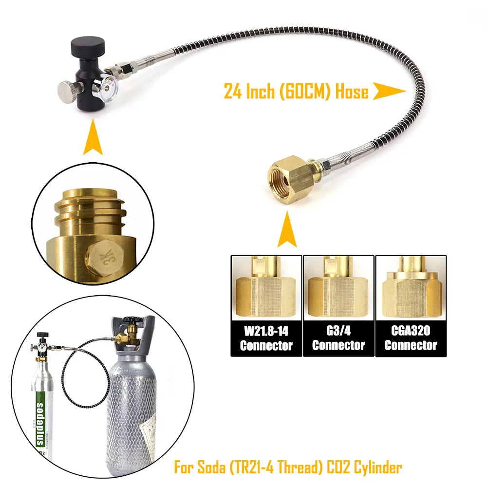CO2-Zylinder-Tank-Nachfülladapter-Schlauchlehre-Set für Sodastream zum Aufladen von Nachfüllen von CO2 mit W21.8-14 G3/4 CGA320-Anschluss