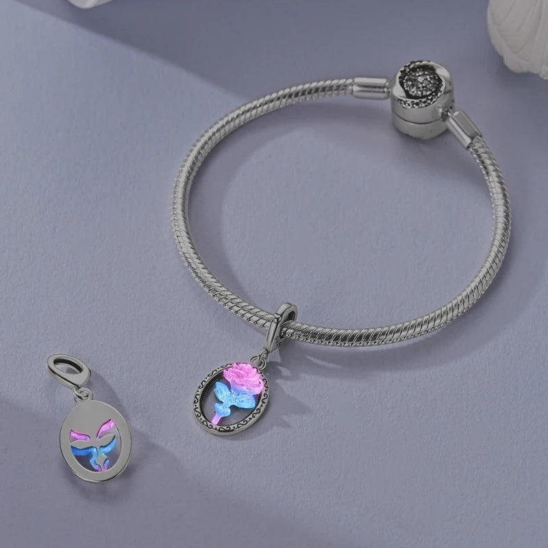 Charms-Perlen der Blumenserie, Original-Anhänger aus 925er-Sterlingsilber, Lotus-Tulpe, Rose, Nelke, passend für Armbänder, Damenschmuck, DIY-Geschenk